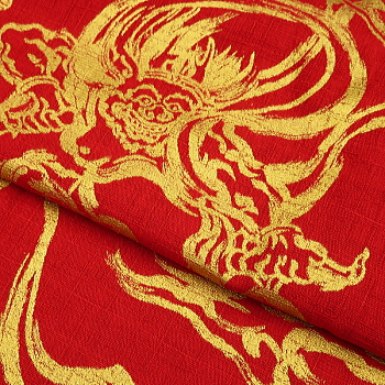 義若オリジナルのダボシャツ・鯉口シャツ　金彩・風神雷神（赤金）